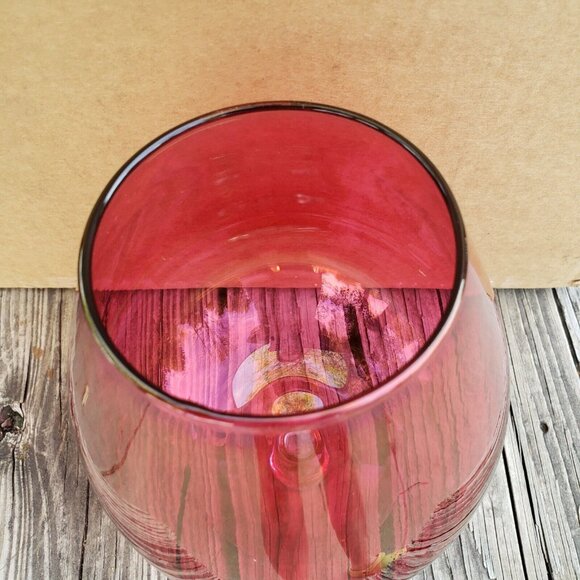 Large Vtg Hand Blown Red‎ Cranberry Glass Brandy Snifter Clear Stem - Picture 4 of 8